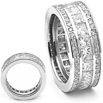 Wedding Ring Band Jóias de prata esterlina 925 com diamante de almofada